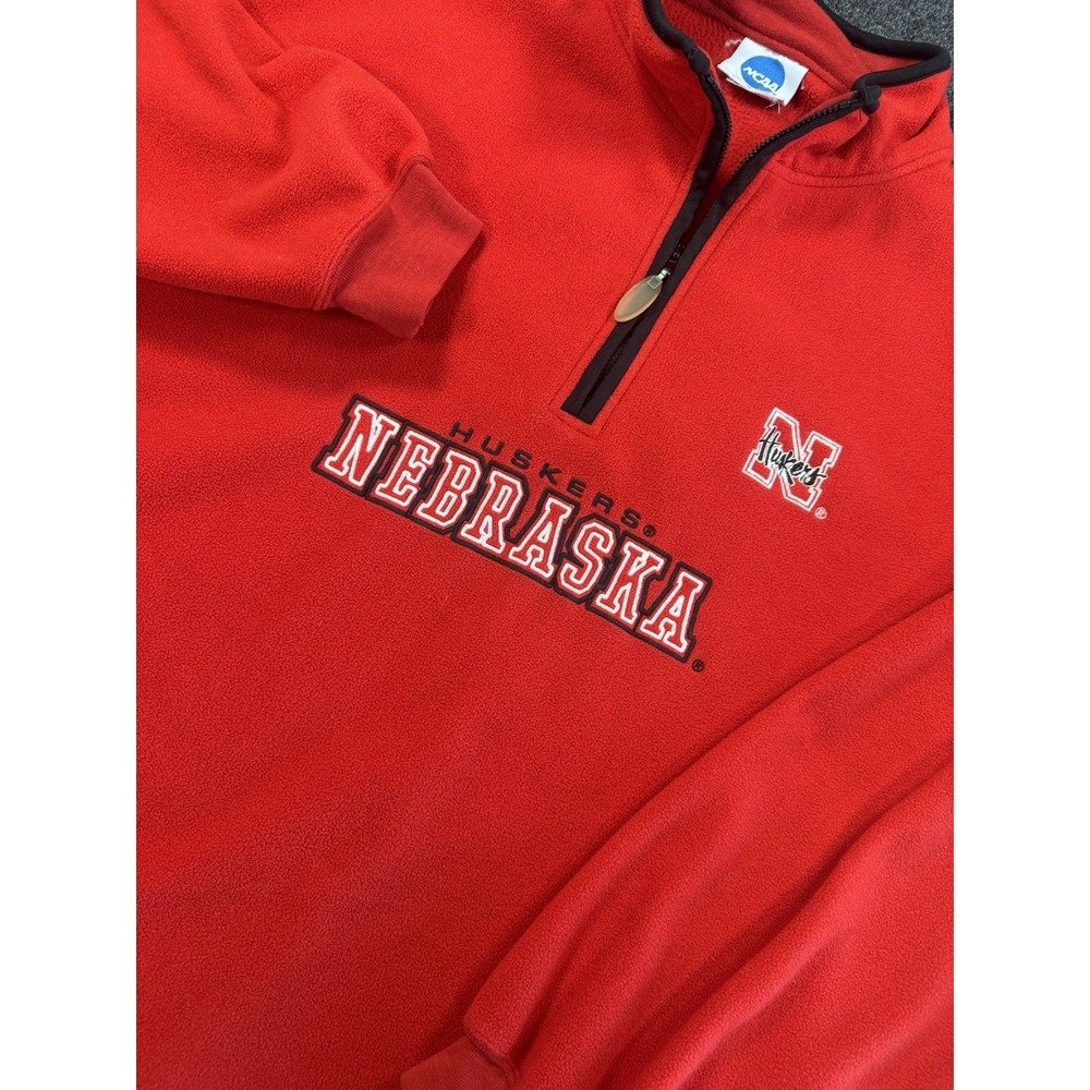 VTG Nebraska Huskers NCAA Fleece 1/4 Zip Pullover Red Black 3XL Big Size